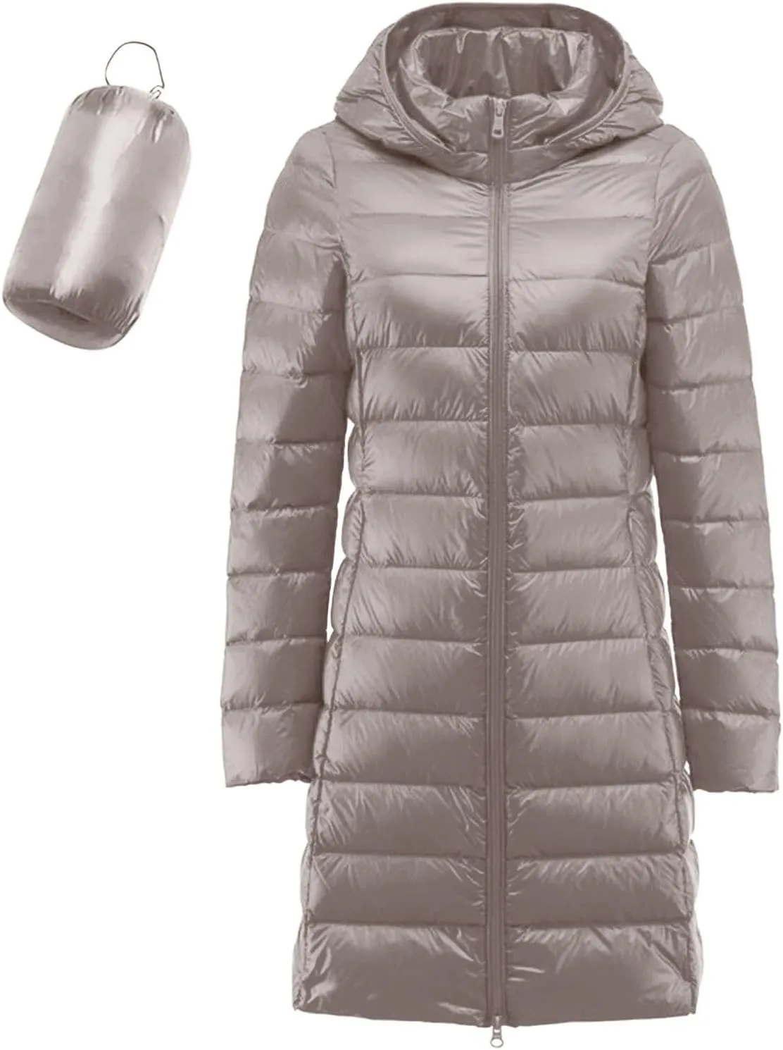 Women's Hooded Ultra Light Weight Coat Long Packable Outwear Puffer Down Jacket Lightweight Full-Zip Puffer Jacket