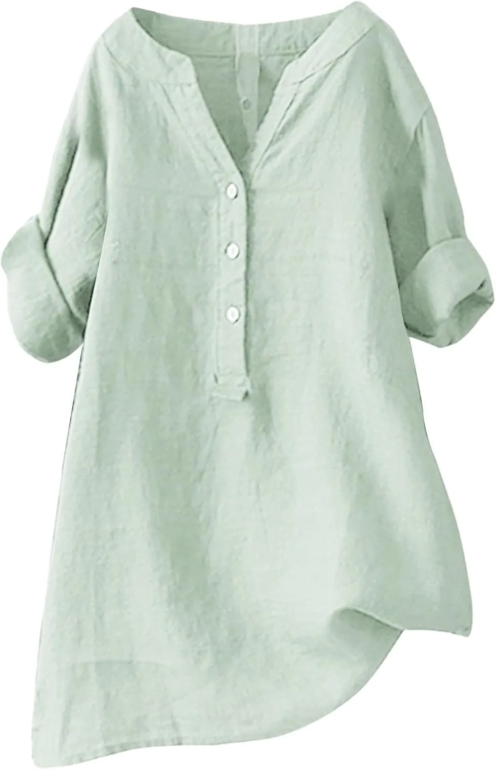 Women's Linen Button Down Shirts Short Sleeve V Neck Tshirts Light Weight Plain Blouses Casual Loose Fit Tunic Tops