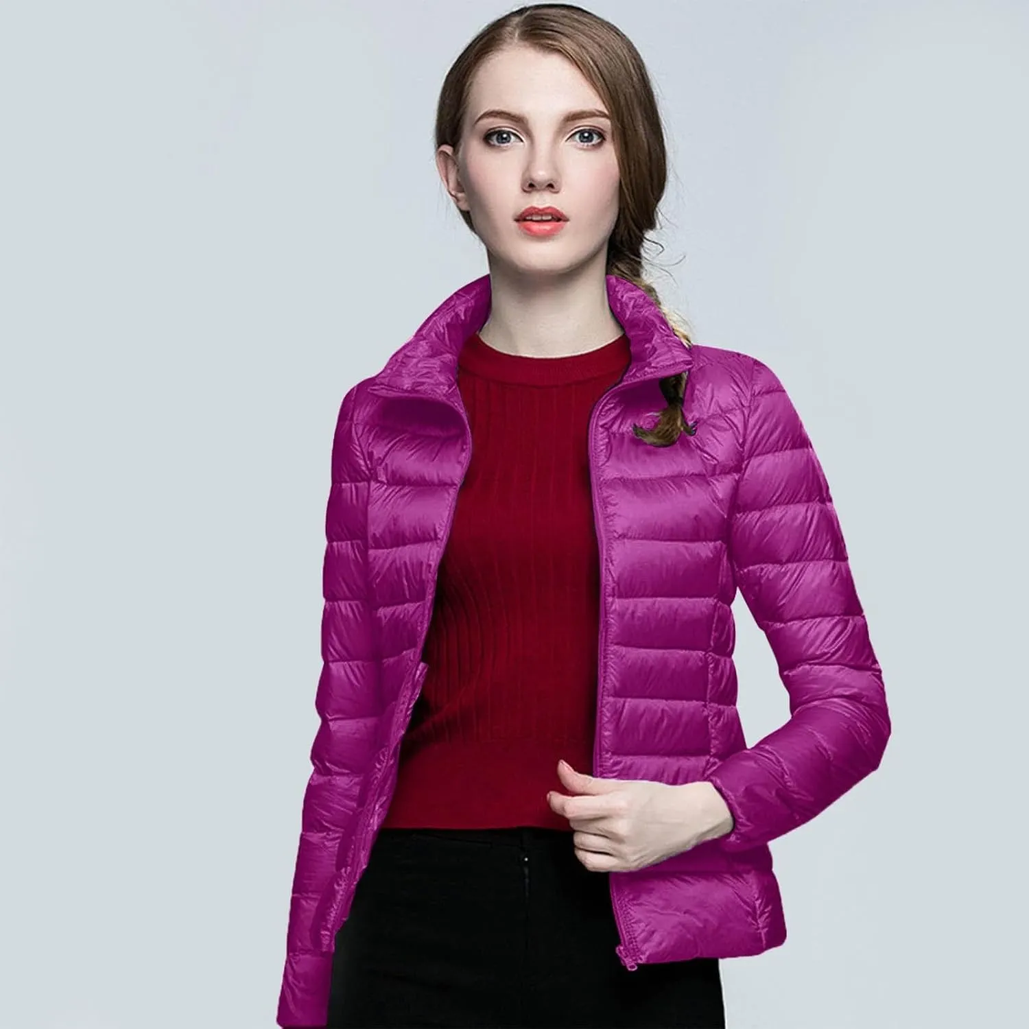 Women's Packable Ultra Light Weight Short Down Jacket Packable Full-Zip Short Puffer Jacket
