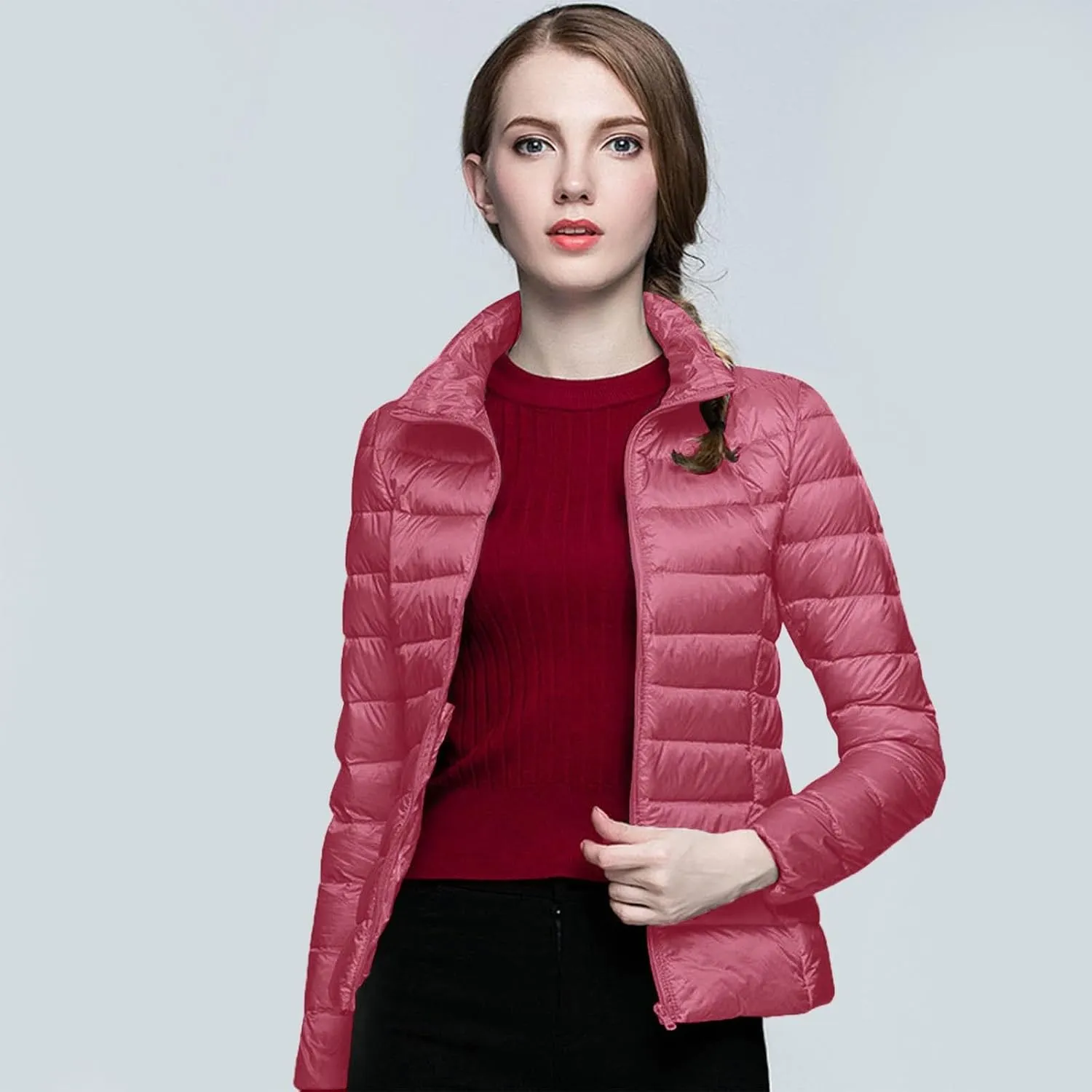 Women's Packable Ultra Light Weight Short Down Jacket Packable Full-Zip Short Puffer Jacket
