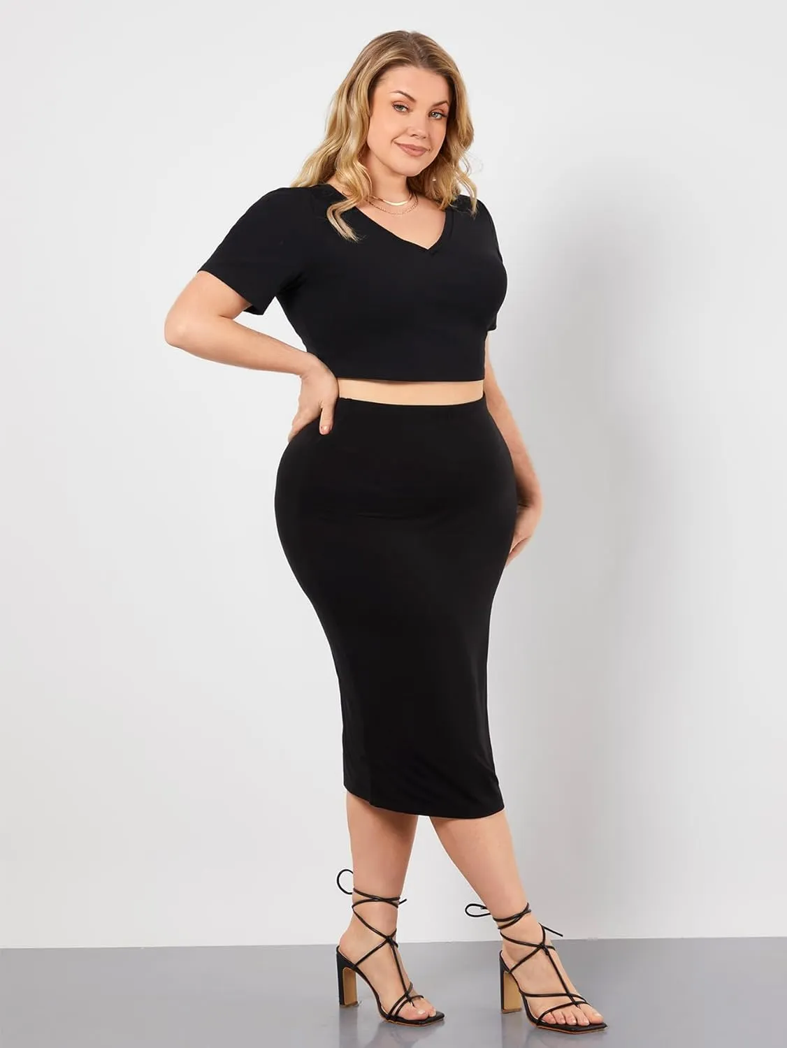 Women's Plus Size High Waisted Bodycon Skirt Basic Pencil Midi Skirts