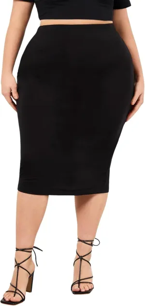 Women's Plus Size High Waisted Bodycon Skirt Basic Pencil Midi Skirts
