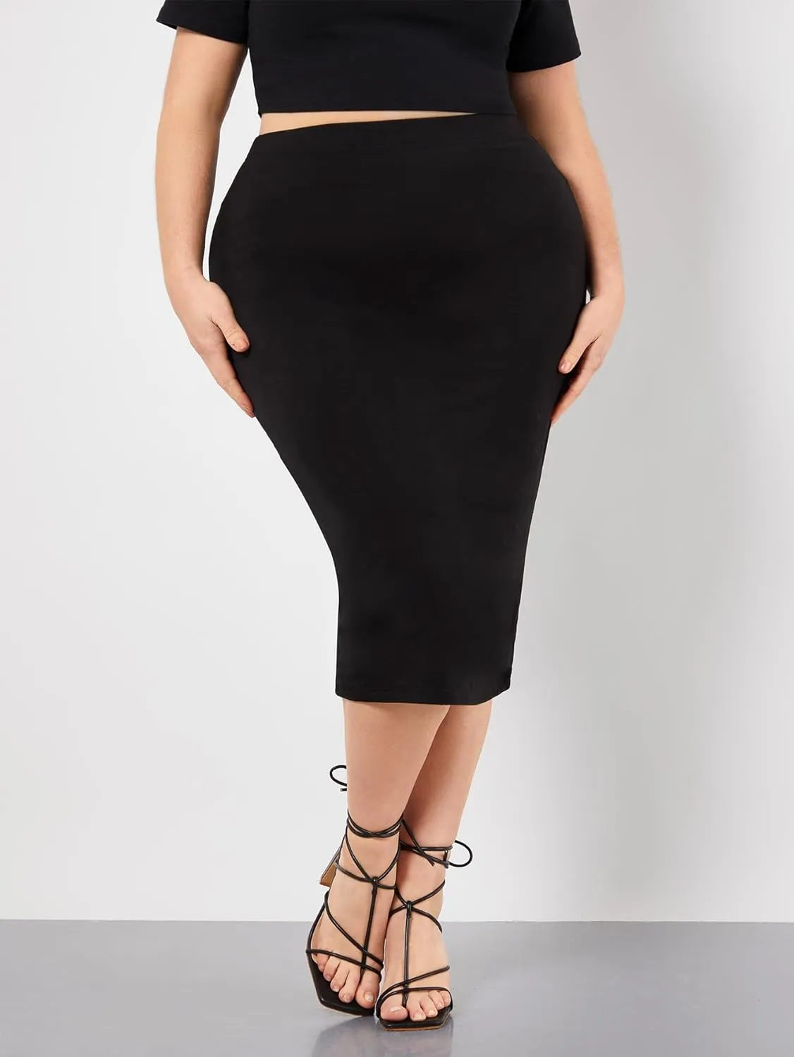 Women's Plus Size High Waisted Bodycon Skirt Basic Pencil Midi Skirts