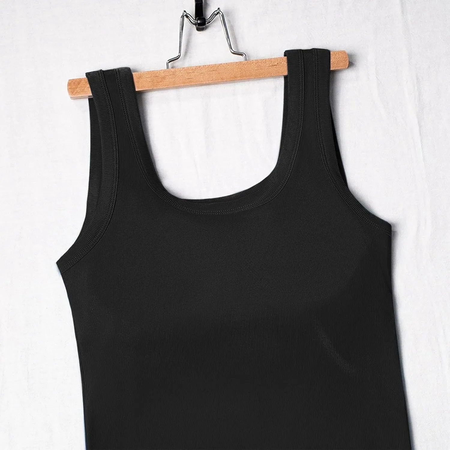 Women's Ribbed Racerback Built-in Bra Tank Tops with Convertible Necklines & Removable Breathable Undershirts
