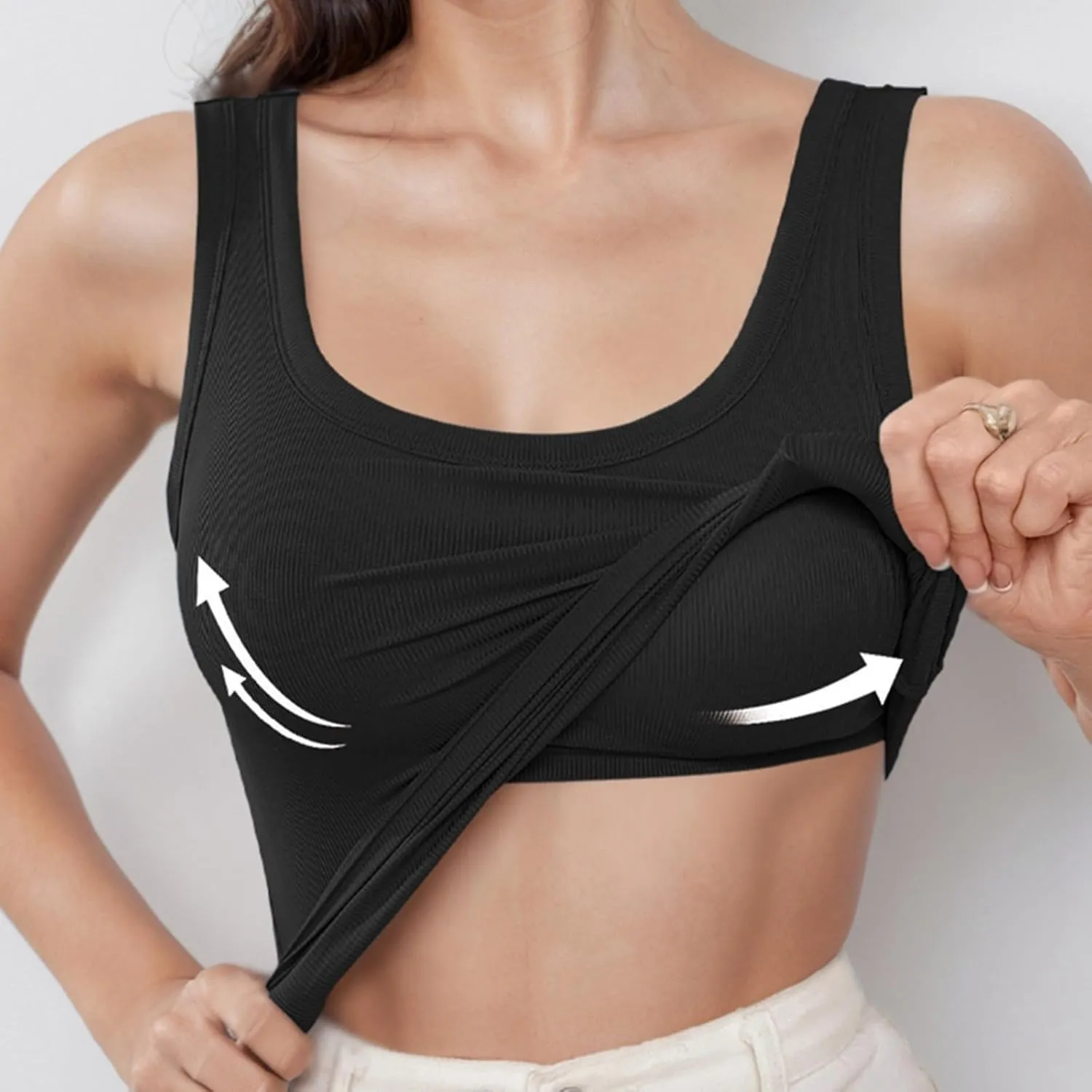Women's Ribbed Racerback Built-in Bra Tank Tops with Convertible Necklines & Removable Breathable Undershirts