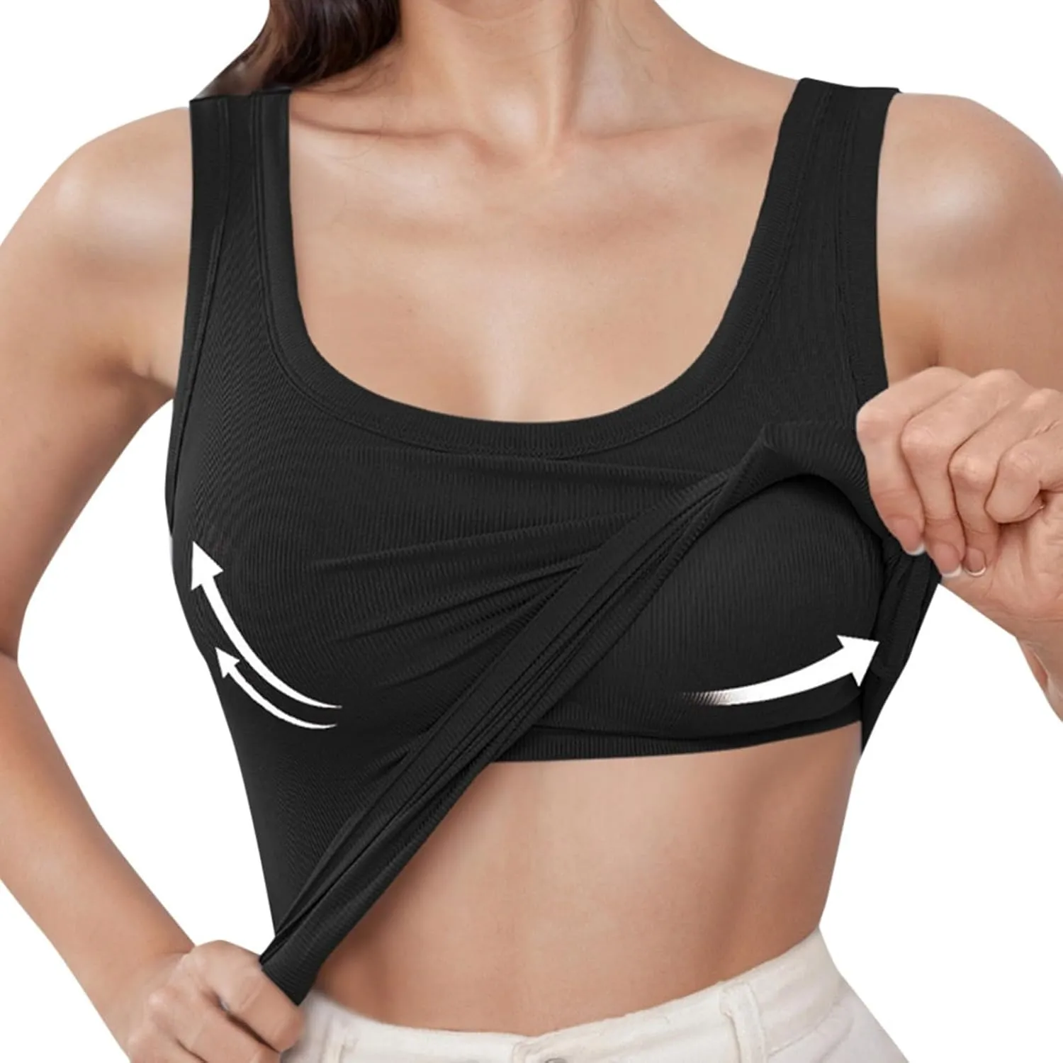 Women's Ribbed Racerback Built-in Bra Tank Tops with Convertible Necklines & Removable Breathable Undershirts