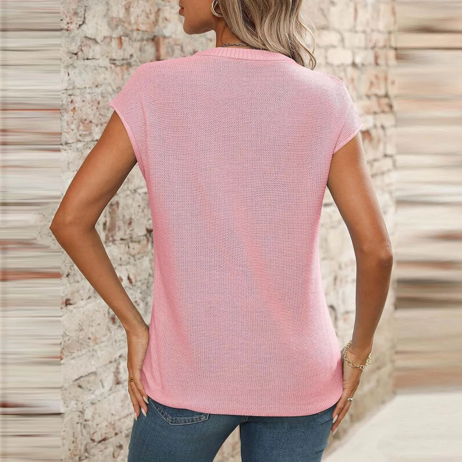 Women's Solid Color V-Neck Knit Tank Tops, Summer Loose Breathable Sleeveless Casual Shirts Lightweight Comfy Clothes