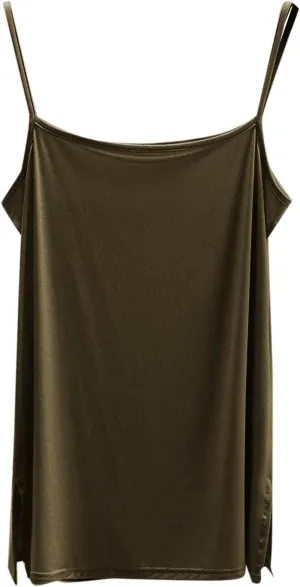 Women's Spaghetti Strap Camisole, Summer Casual Fashion Sleeveless Tank Shirts Comfy Breathable Side Split Tops