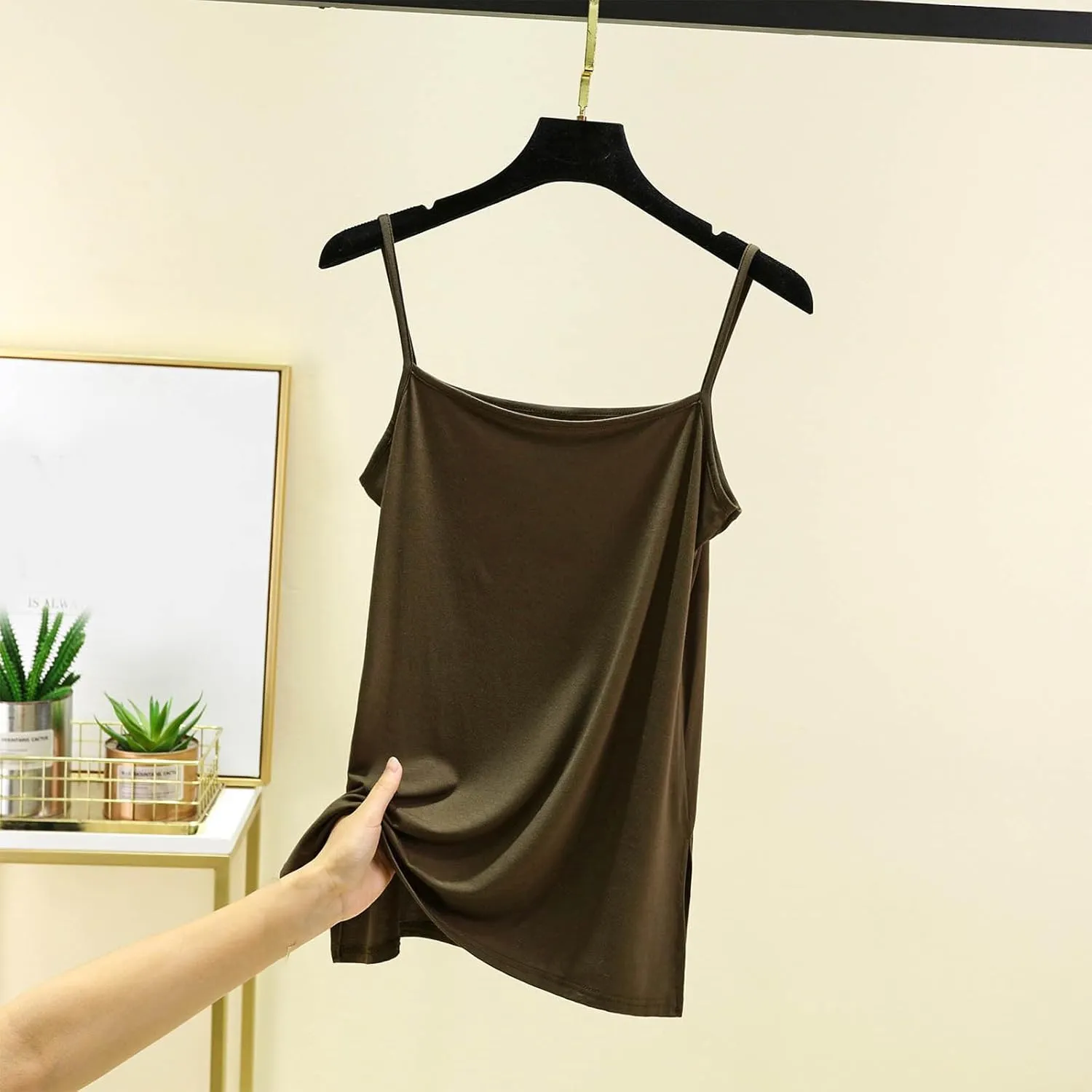 Women's Spaghetti Strap Camisole, Summer Casual Fashion Sleeveless Tank Shirts Comfy Breathable Side Split Tops