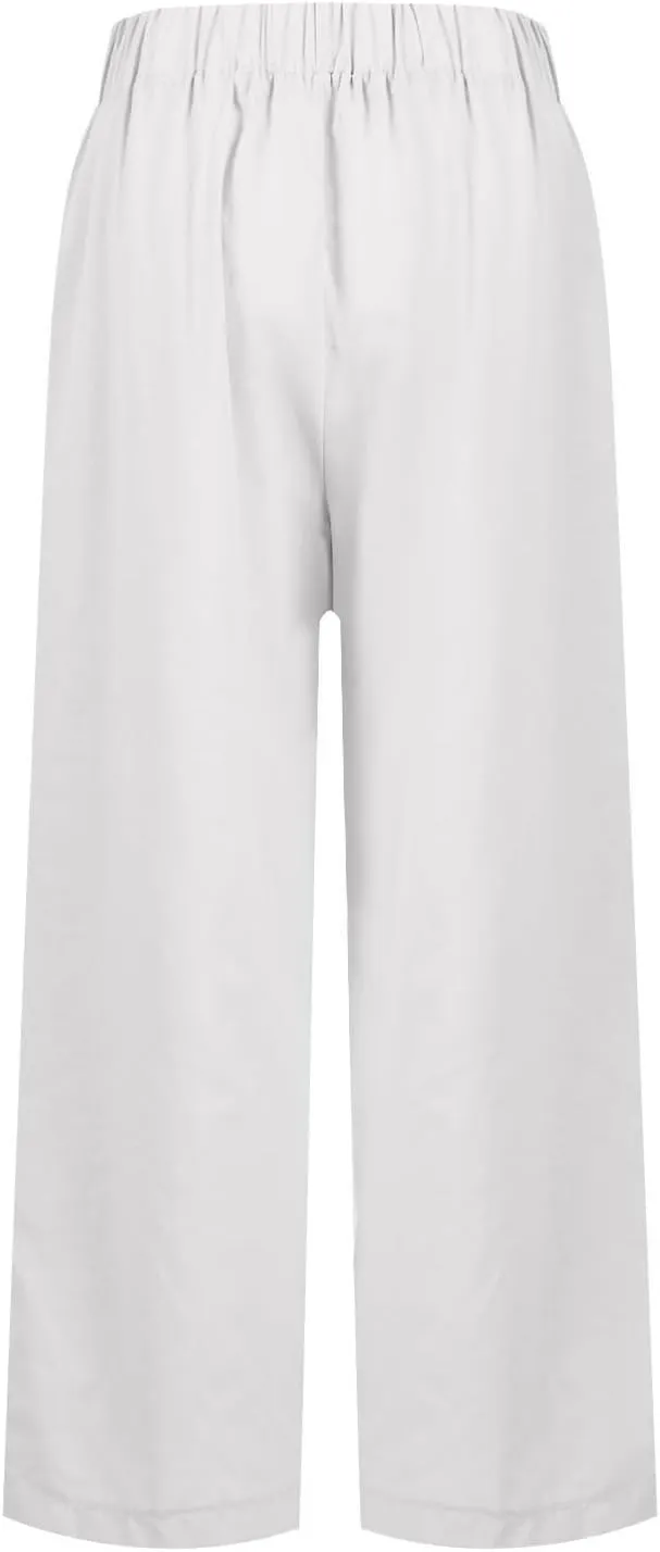 Women's Straight Leg Casual Pants Elastic Waist 2025 Solid Color Trousers Comfortable Pocket Lounge Wear