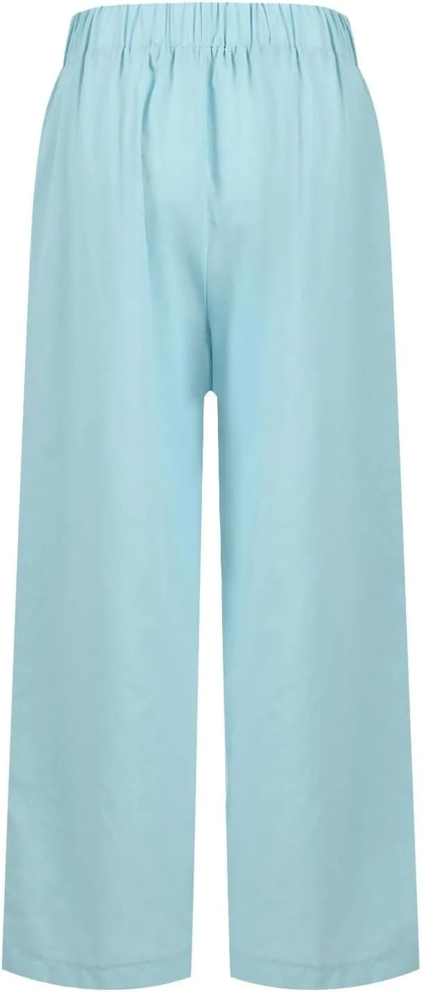 Women's Straight Leg Casual Pants Elastic Waist 2025 Solid Color Trousers Comfortable Pocket Lounge Wear