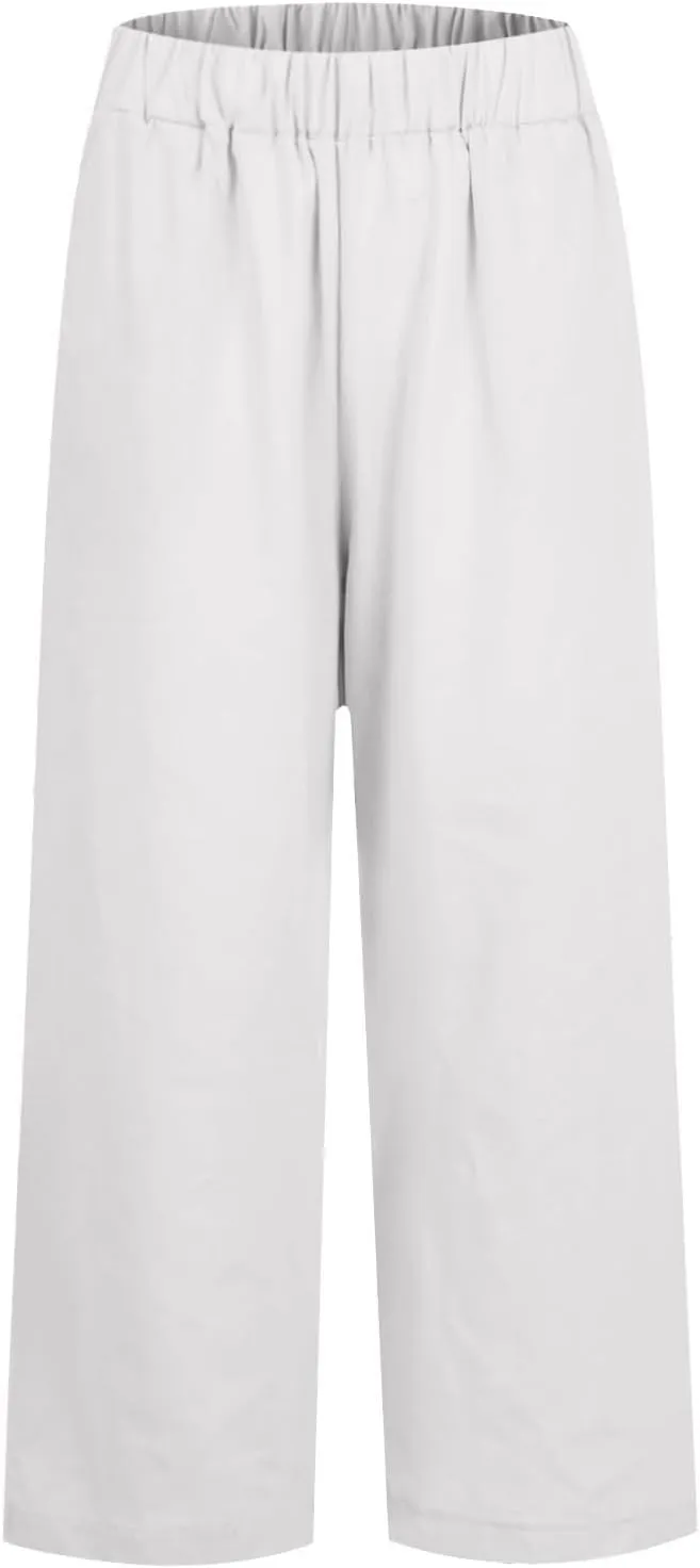 Women's Straight Leg Casual Pants Elastic Waist 2025 Solid Color Trousers Comfortable Pocket Lounge Wear