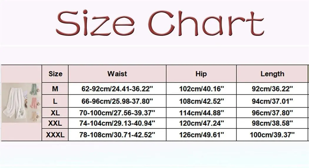 Womens Summer Linen Wide Leg Pants High Waist Embroidered Straight Casual High Street Trousers