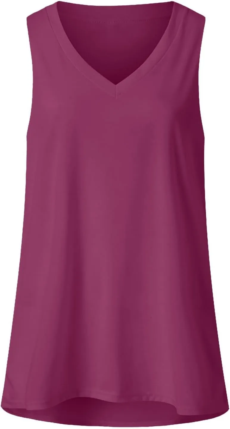 Women's Tank Tops Loose Fit Casual Sleeveless V Neck T Shirts Plus Size Comfy Blouses Trendy Summer Tops