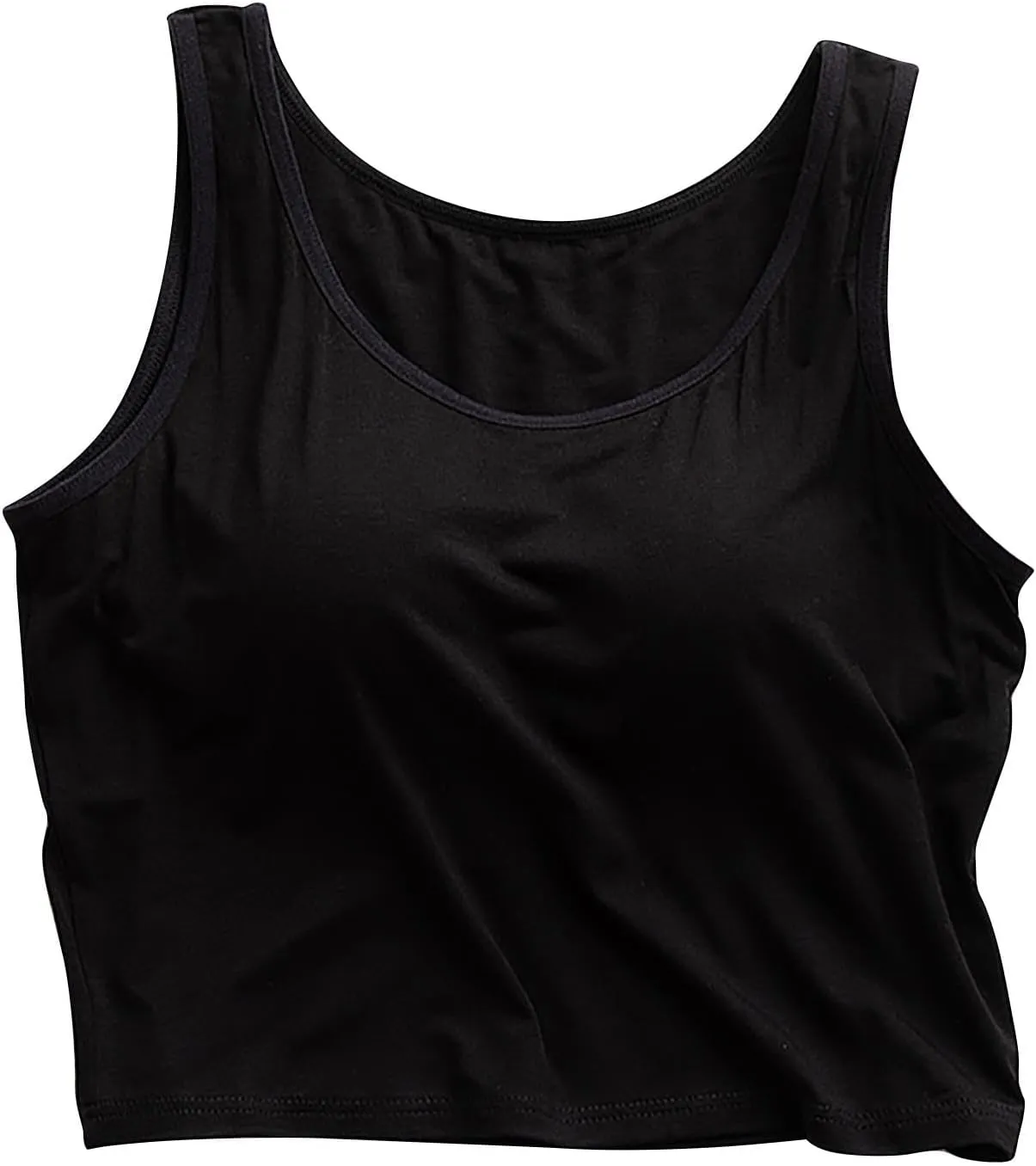 Women's Trendy Solid Color Cropped Tank Top with Built-in Padded Shelf Bra Comfy Versatile Undershirts Yoga Activewear