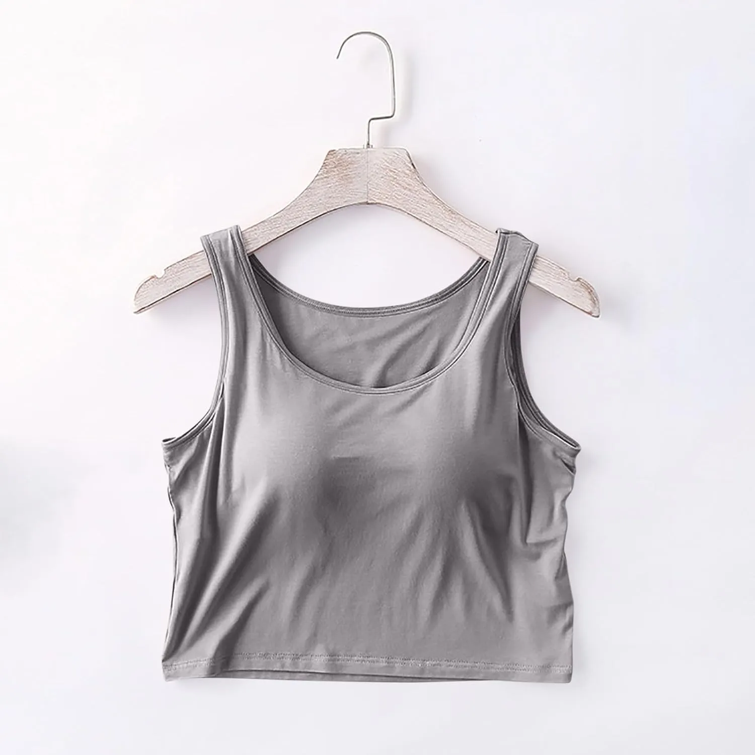 Women's Trendy Solid Color Cropped Tank Top with Built-in Padded Shelf Bra Comfy Versatile Undershirts Yoga Activewear