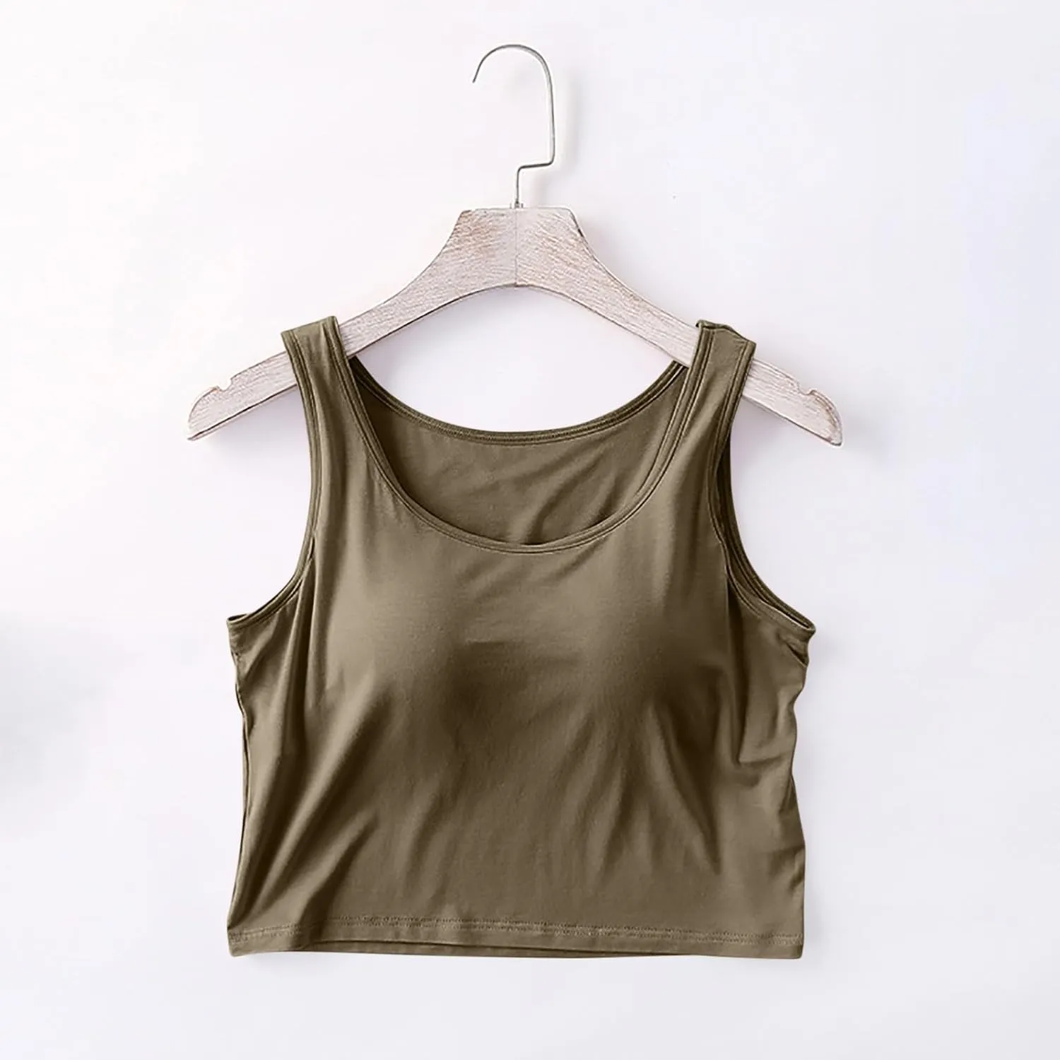 Women's Trendy Solid Color Cropped Tank Top with Built-in Padded Shelf Bra Comfy Versatile Undershirts Yoga Activewear