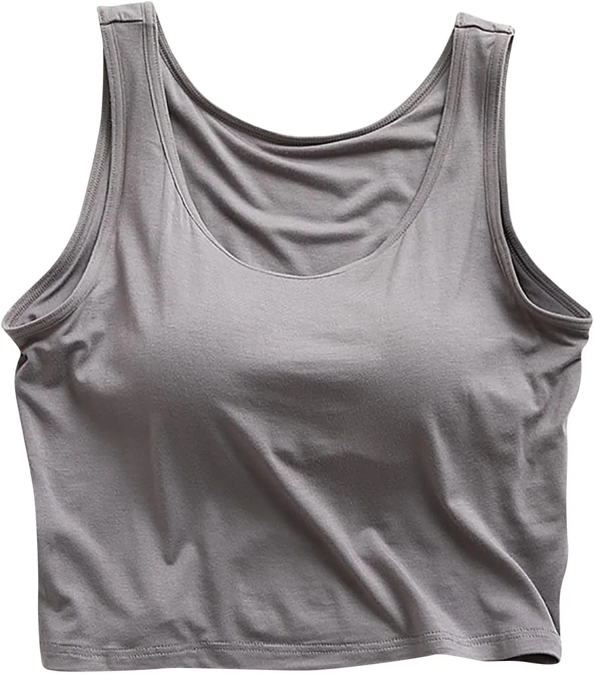 Women's Trendy Solid Color Cropped Tank Top with Built-in Padded Shelf Bra Comfy Versatile Undershirts Yoga Activewear