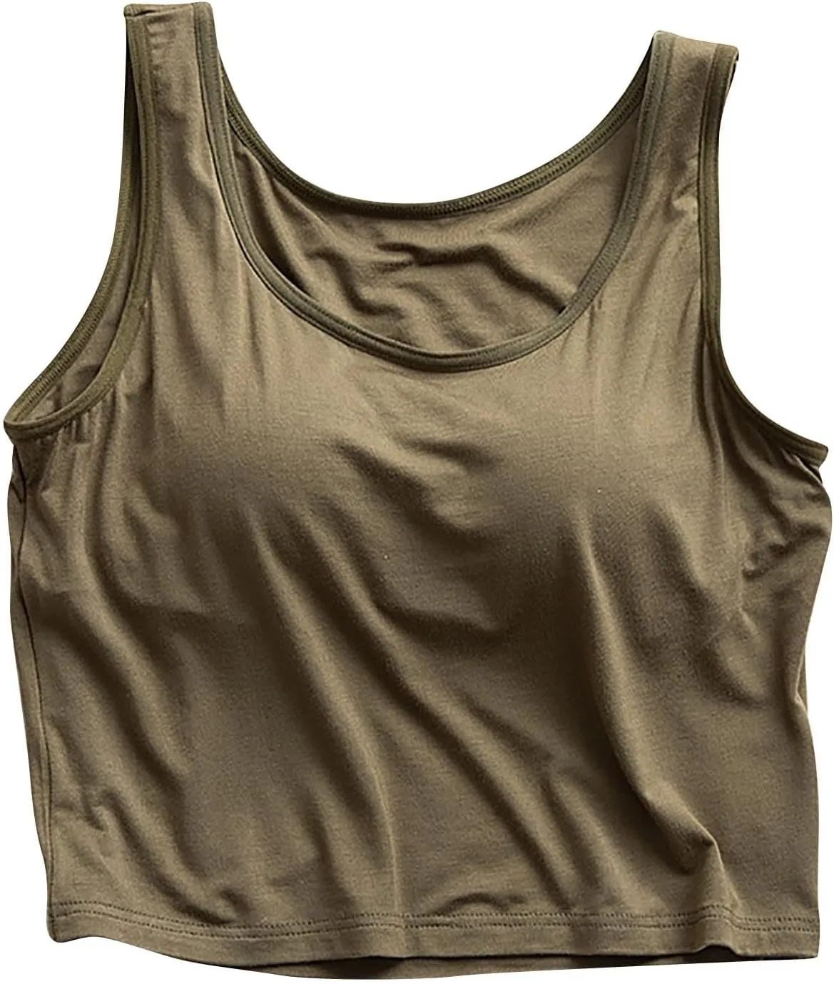 Women's Trendy Solid Color Cropped Tank Top with Built-in Padded Shelf Bra Comfy Versatile Undershirts Yoga Activewear