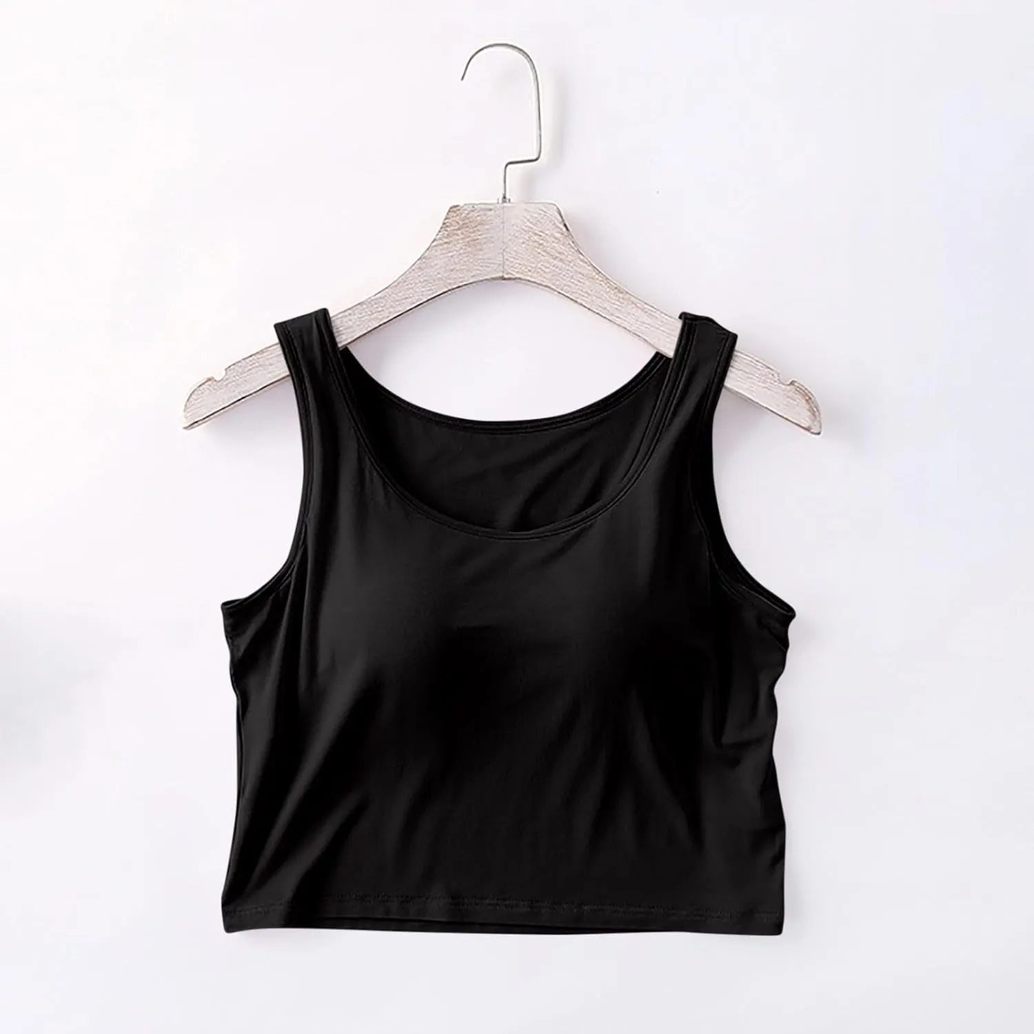 Women's Trendy Solid Color Cropped Tank Top with Built-in Padded Shelf Bra Comfy Versatile Undershirts Yoga Activewear