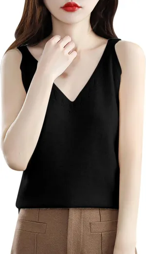 Women's V Neck Camisole Cut Out Sleeveless Knit Tank Tops 2025 Trendy Casual Comfy Vacation Slimming Clothes Outfits