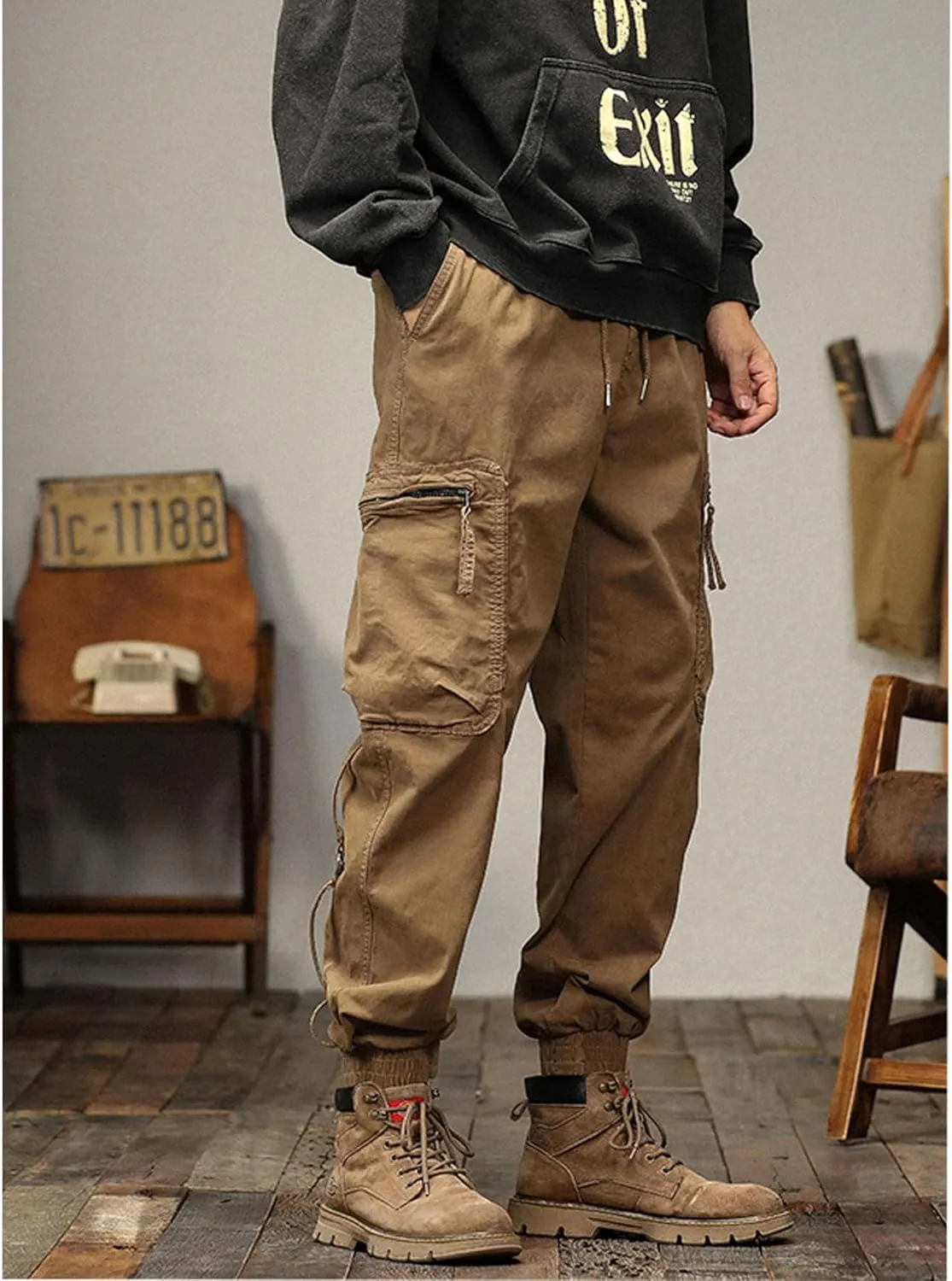 XYXIONGMAO Multi Pocket Cargo Pants for Men Japanese High Street Pants Drawstring Cargo Pants for Men Hip Hop Sweatpants