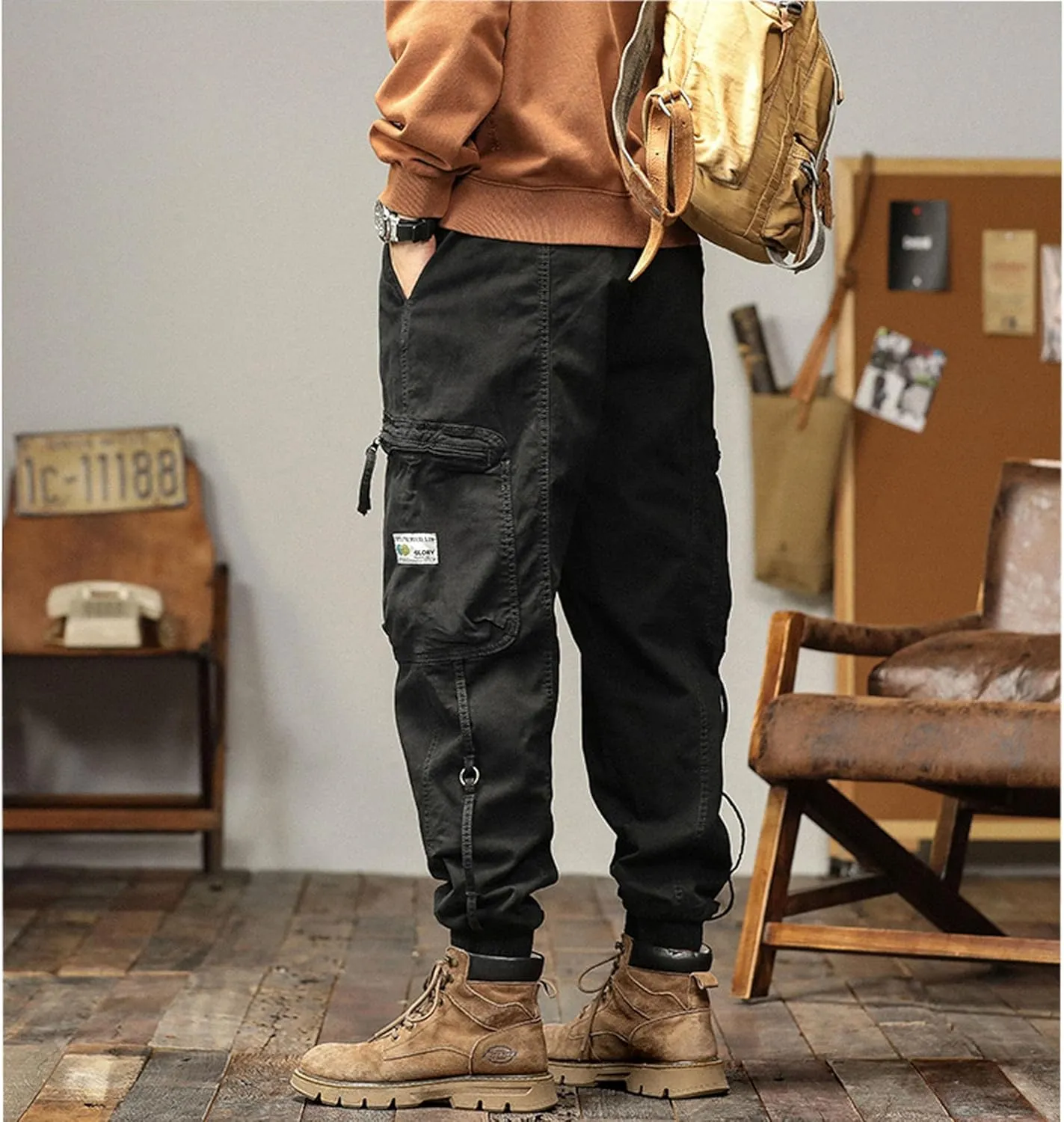 XYXIONGMAO Multi Pocket Cargo Pants for Men Japanese High Street Pants Drawstring Cargo Pants for Men Hip Hop Sweatpants