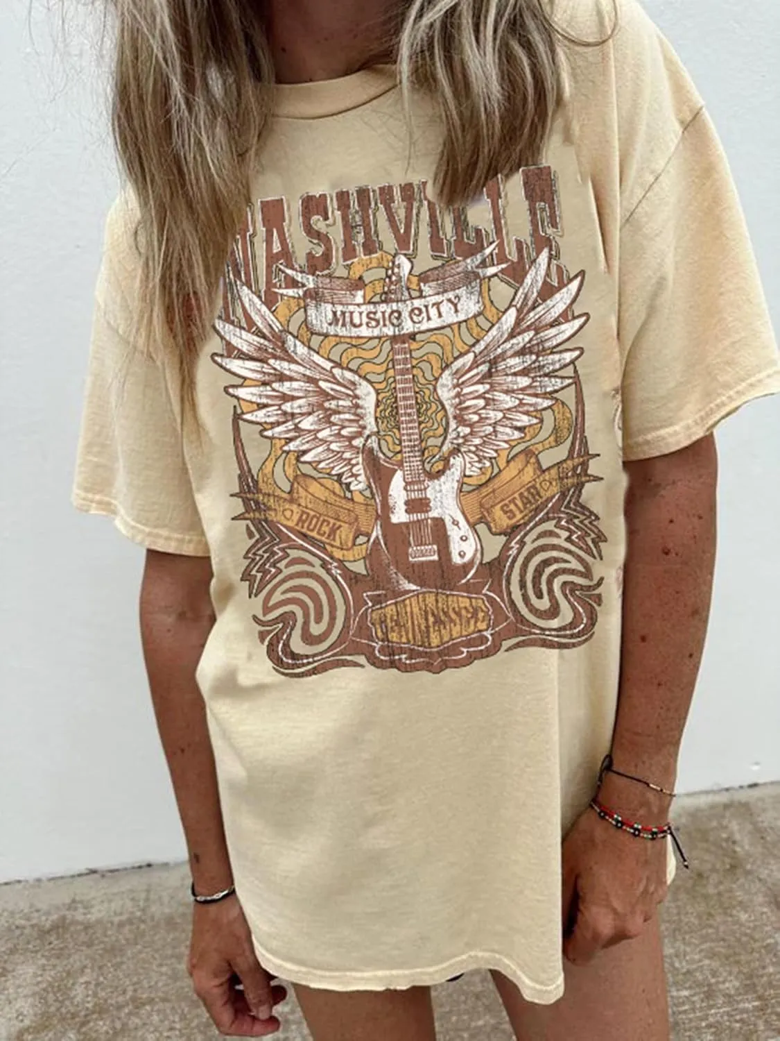 YeonYoonA Country Music City T-Shirt Women Country Music Oversized Shirts Rock Band Music City Tour Guitar Wings Tees