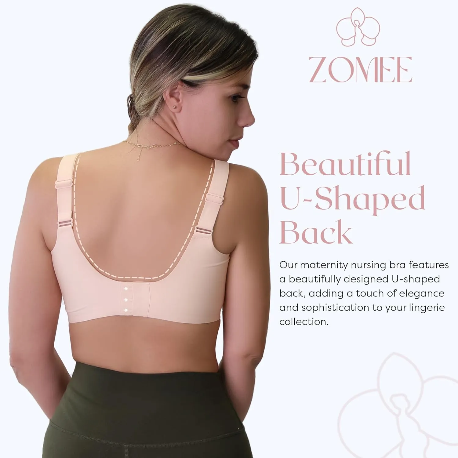 Zomee Ultra Comfort Nursing Bra for Breastfeeding Mom,Pregnancy Secure Wireless Seamless Maternity Bralette Sleeping (Nude)
