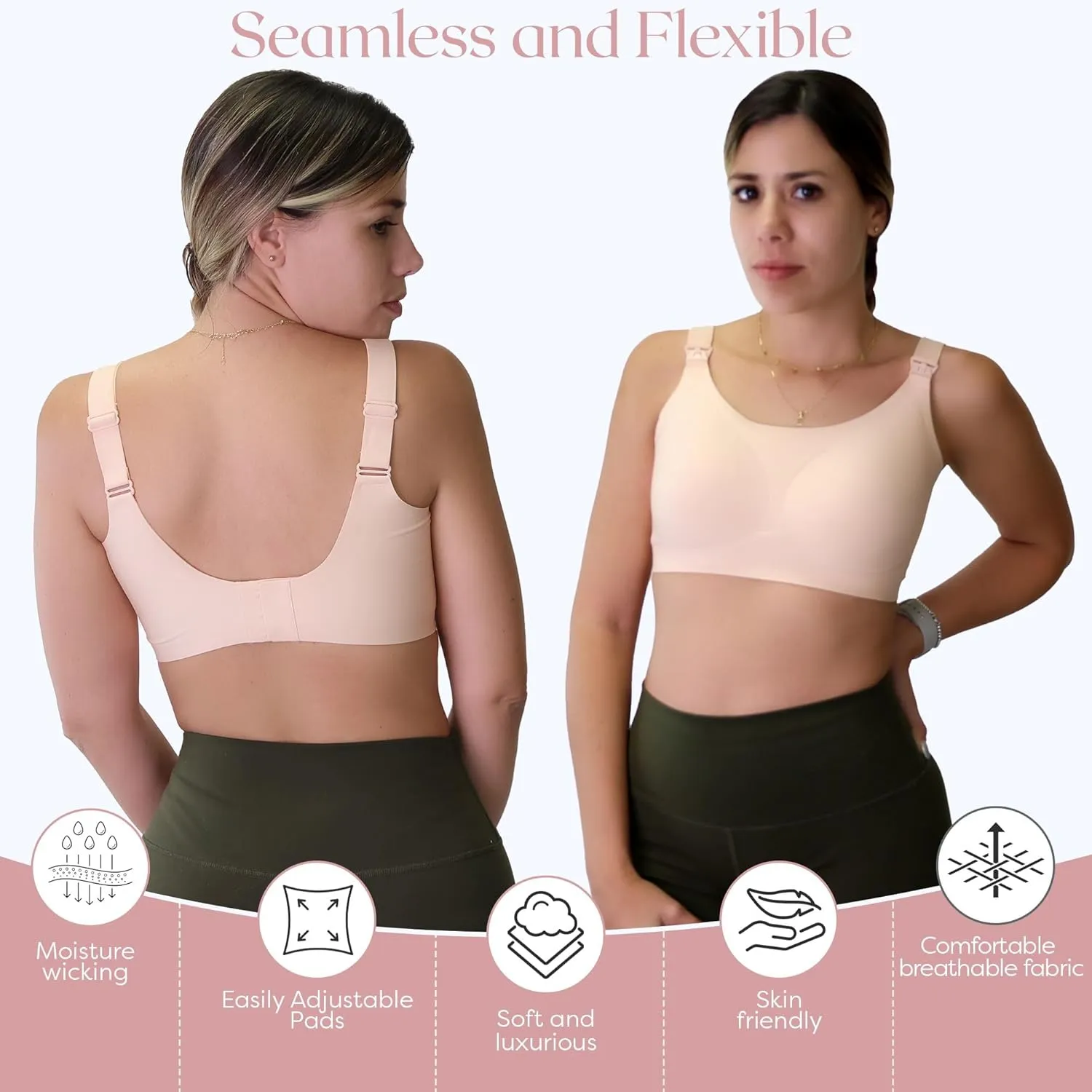 Zomee Ultra Comfort Nursing Bra for Breastfeeding Mom,Pregnancy Secure Wireless Seamless Maternity Bralette Sleeping (Nude)